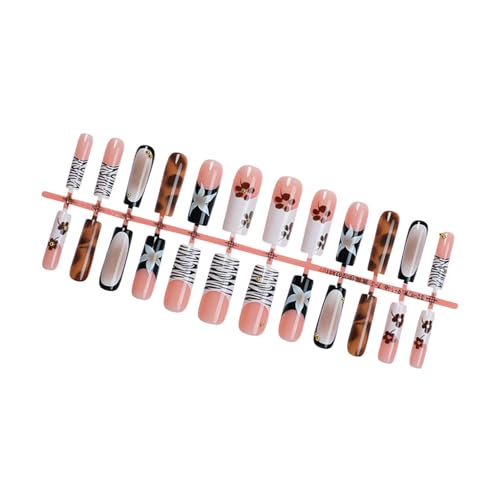 24pcs Coffin Fake Nails Press On Nails人工爪偽の爪爪に接着剤ヒョウのデザインフレンチネイルのヒント