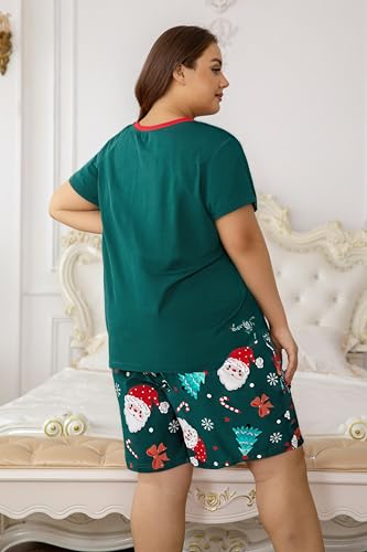 Image of Vozanet Women's Short Sleeve Top and Shorts Pajama Sets Plus Size V Neck Colorful Flower Nighty Loungewear With TWO Pockets