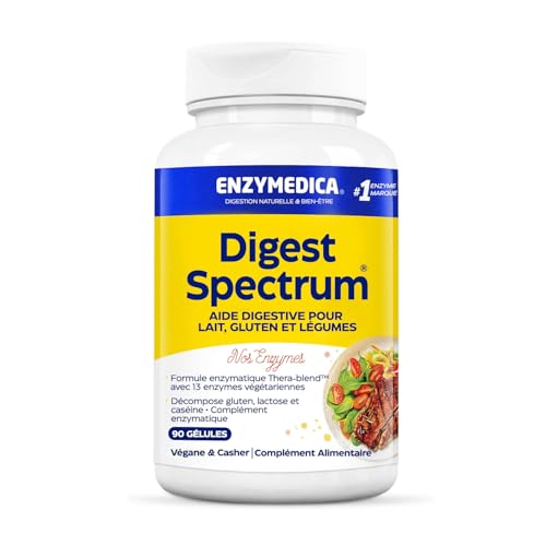 Enzymedica, Digest Spectrum, Indiqué Pour De Multiples Intolérances Alimentaires, Cible Le Gluten, Le Lactose, La Caséine Et Les Phénols, Sans Gluten, Sans Produits Laitiers, Végétarien, 90 Capsules