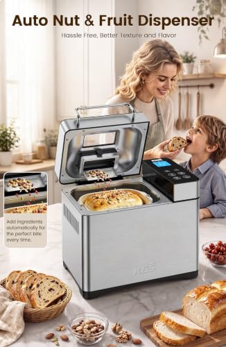 Image of KBS Pro 710W 2.2LB Bread Maker, Stainless Steel 17-in-1 Smart Bread Machine with Healthy Ceramic Pan, Automatic Nut Dispenser, Tempered Glass Touch Panel, 3 Crust Colors, 15H Timer &Keep-Warm, Recipes