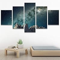 SIGNWIN 5 Panel Canvas Wall Art Modern Art Astronomy & Space Cosmic Decorative Elements Dramatic Multicolor Photography for Home Decorations Ready to Hang - 60
