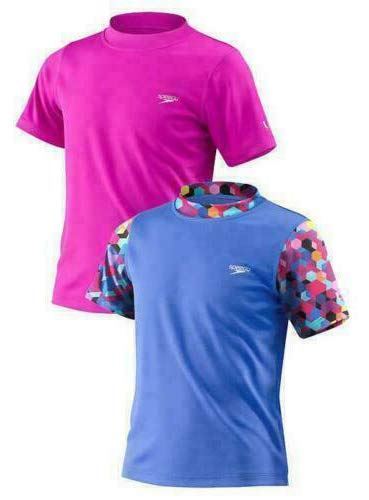 Speedo Girl's Rash Swim Tee Set of 2 (Pink, Large)