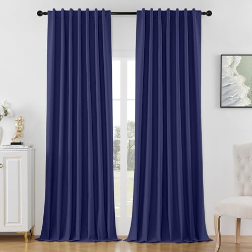 Joydeco Linen Blackout Curtains 72 Inches Long – Thermal Insulated Room Darkening Drapes 2 Panels Set, Rod Pocket & Back Tab Noise Reducing Blackout Curtain for Bedroom (Navy Blue,52″ Wx72 L)