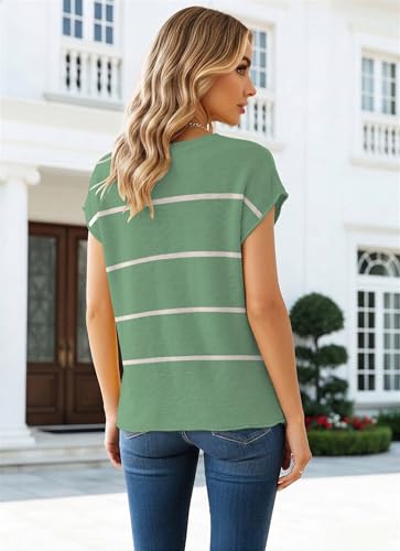 Image of SAUKOLE Women's Sweater Vest Casual V Neck Cap Sleeve Knit Pullover Tops | 2026 Spring Clothes, Soft Knit Shirts, Short Sleeves T-shirts, Tunic Blouses, Sweater Tank Tops