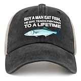 Kritett Buy A Man Eat Fish He Day Teach Fish Man to A Lifetime Baseball Cap Travel Hat AllBlack Mens Hats Gifts for