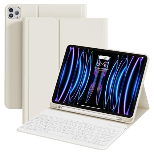 ZOPSGYU iPad Pro 11 4th/3rd/2nd Gen Case Keyboard Ergonomic Cream White