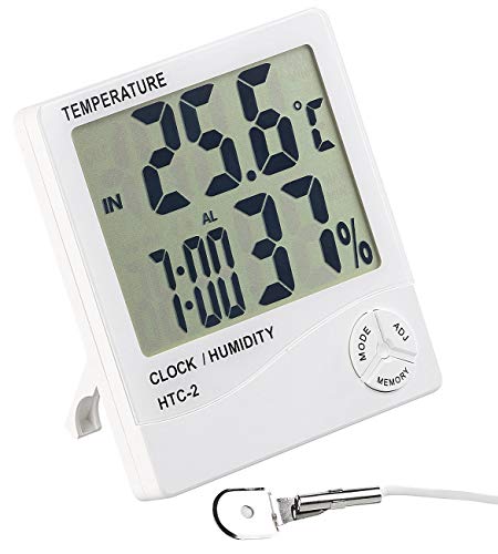 PEARL Thermometer Wohnmobil: Digitales Thermometer & Hygrometer mit Außensensor, Uhr und Wecker (innen außen Wohnmobil, Fensterthermometer außen Digital, Außentemperaturfühler)