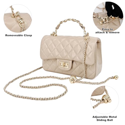 Image of M-ioi-M Small Quilted Crossbody Bags for Women,Leather Shoulder Bag with Gold Chain Strap,Metal Top Handle Flap Evening Purse