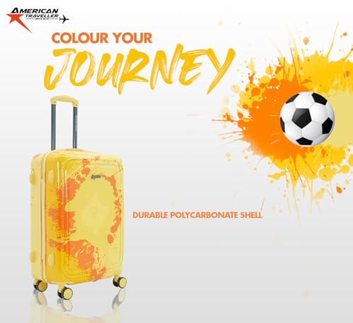 Image of AMERICAN TRAVELLER Glide Sport Luggage Trolley Bag | Football Splash | Durable Hard Shell, 360 Disk Wheels, TSA Type Lock, Heavy-Duty Lining, Football Splash