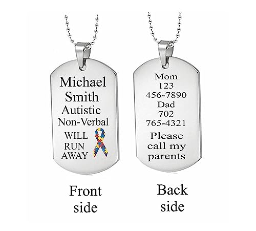 Personalized Autism Awareness Necklace – Custom Engraved Medical Alert Dog Tag Pendant with Free Engraving - Ships From USA3