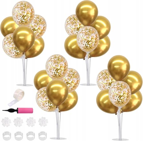 Brokatove Supporto per Palloncini 4 Pezzi 70 cm Kit Palloncini 32 Palloncini Oro Pompa