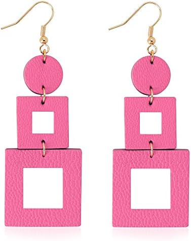 KINIVA Leather Earrings Dangle for Women, Lightweight Dangle Earrings Drop for Teen Girls, Gifts for Women (38 Hot Pink)