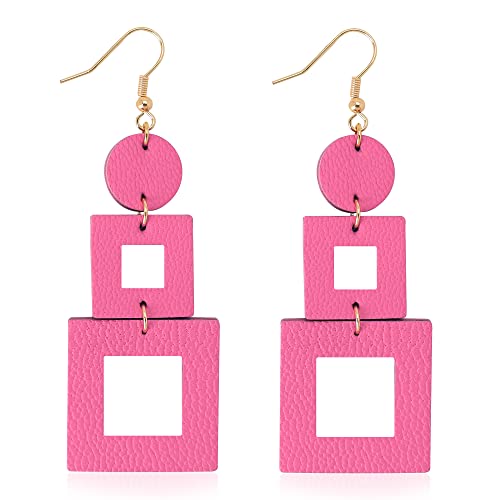 Kiniva Leather Earrings Dangle For Women, Lightweight Dangle Earrings Drop For Teen Girls, Gifts For Women (38 Hot Pink) #TOP1