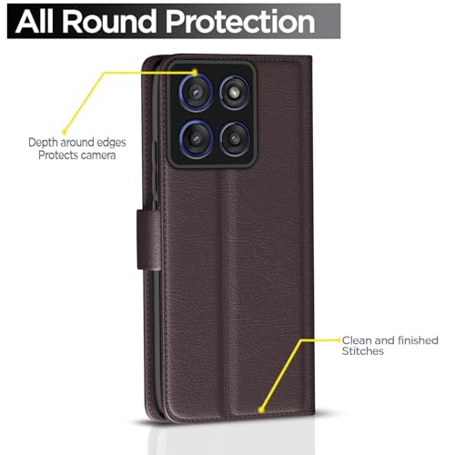 Image of Pikkme Flip Cover for Motorola Moto Edge 60 Stylus 5G Leather Finish | Inside TPU with Card Pockets | Wallet Stand and Shock Proof | Complete Protection Flip Case(Coffee)