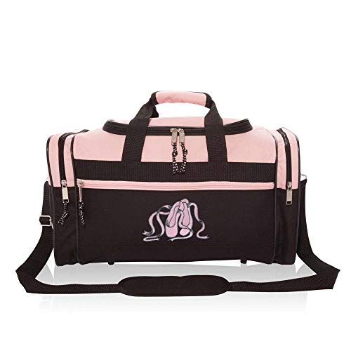 Dalix Ballet Shoes Dance Duffle Bag Embroidered Travel Gym Duffel Pink2