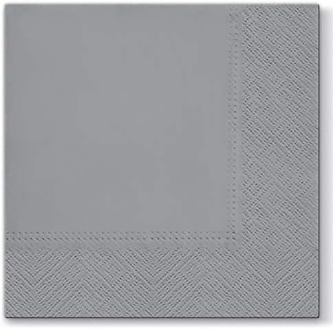 Silver Paper Napkins Quality Decorative Serviettes 3ply 33cm x 33cm (Pack of 20)