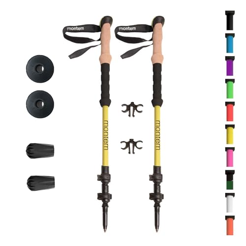 Montem Ultra Strong Trekking Walking and Hiking Poles - Collapsible Lightweight Quick Locking Weather-Resistant and Ultra Durable (2-Pack) (Yellow EVA Foam Ultra Strong Poles)