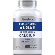 Piping Rock Red Mineral Algae Vegetarian Calcium | 180 Capsules | Supplement with D3 1000 IU | Plant Based Minerals | Non-GMO, Gluten Free