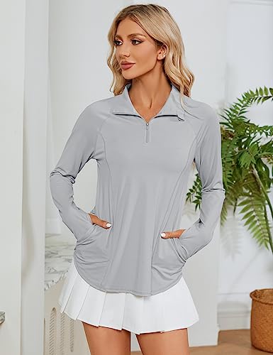 Image of LOMON Women Long Sleeve Shirts Sun Protection 1 /4 Zip Summer Quick Dry Hiking Shirts Quarter Zip Pullover for Women