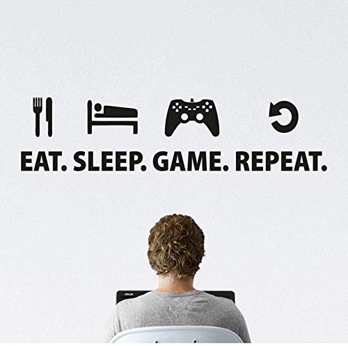 Pegatinas De Pared Eat Sleep Game Repeat Play Game Room Decal Gaming Posters Decor Mural Video Game 10X41Cm Cover