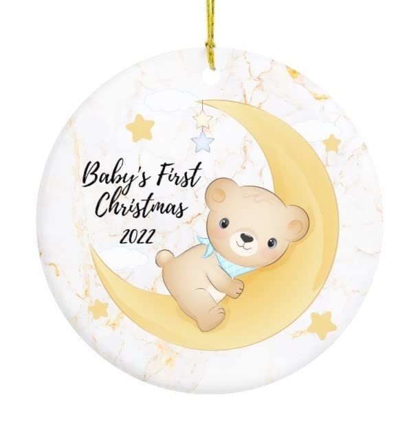 Babys First Christmas Ornament 2022 Bear Wedding Decoration Newlywed Babies' 1st Christmas Ornament 2022 - Personalized Baby's First Christmas for Boy and Girl Xmas Gift