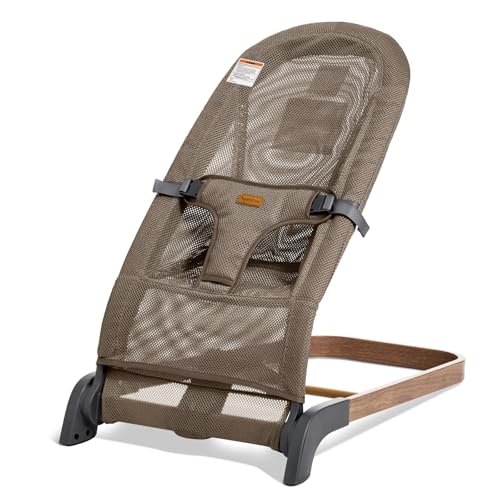 Image of Foldable Baby Bouncer, Baby Bouncer Seat with 3 Adjustable Heights, Portable Newborn Rocker, Ergonomic Bouncer Seat for Natural Bounce, Bouncer for Babies 0-6 Months, Breathable Mesh (Light Brown)