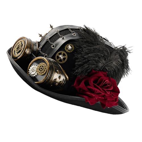 Chapeau haut-de-forme victorien steampunk avec lunettes et engrenages