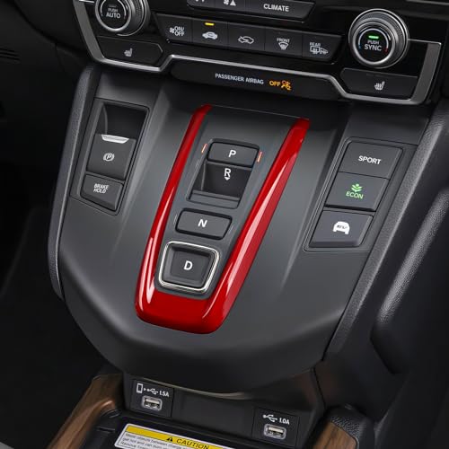 Image of Hybrid Center Gear Shift Panel Decals for Honda CRV 2017 2018 2019 2020 2021 2022 Accessories CR-V ABS Interior Stickers, Red