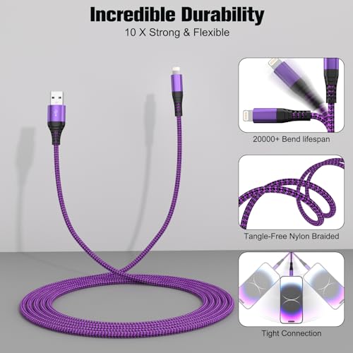 Cable USB A a Lightning para iPhone 14 13 12 11 Pro Quickeep morado 2