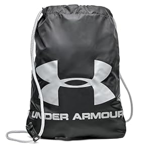 Under Armour Unisex Ozsee Sackpack, handlicher Beutel Rucksack für das Fitnessstudio, wasserabweisender Sportbeutel mit Kordelzug, leichter Rucksackbeutel mit Brustclip, Black / / Steel, OSFA