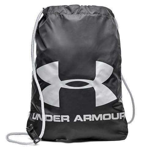 Under Armour Unisex Ozsee Sackpack, handlicher Beutel Rucksack für das Fitnessstudio, wasserabweisender Sportbeutel mit Kordelzug, leichter Rucksackbeutel mit Brustclip,Black / / Steel,OSFA