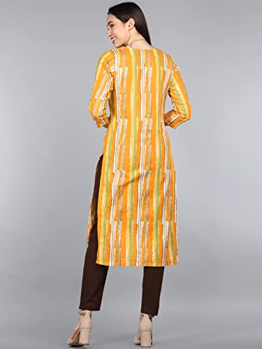 Image of Vaamsi Women's Cotton Abstract Printed Straight Kurta (VCK1258 Yellow)
