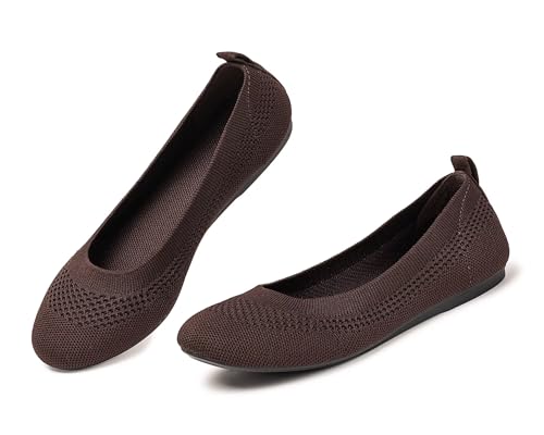 Image of Frank Mully Women's Ballet Flats Round Toe Walking Flats Slip On Work Shoes Knitted Flats Shoes for Woman Soft Lightweight