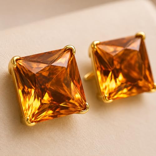Image of ACCESSHER Gold-Tone Square Contemporary Stud Earrings | Fashion Jewellery, Valentine Gift for Girlfriend | Trendy Earrings for Women and Girls