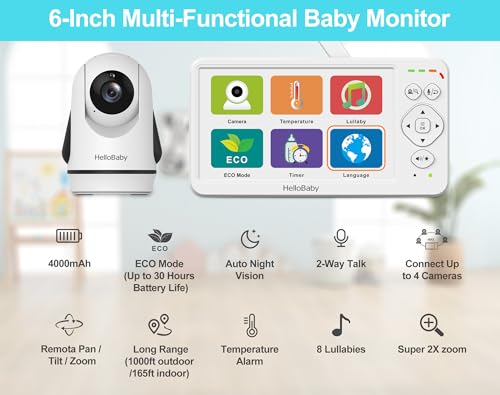 HelloBaby HB6363 6-Inch Video Baby Monitor – Closed-RF, 30H Battery, No Wi-Fi — view 2