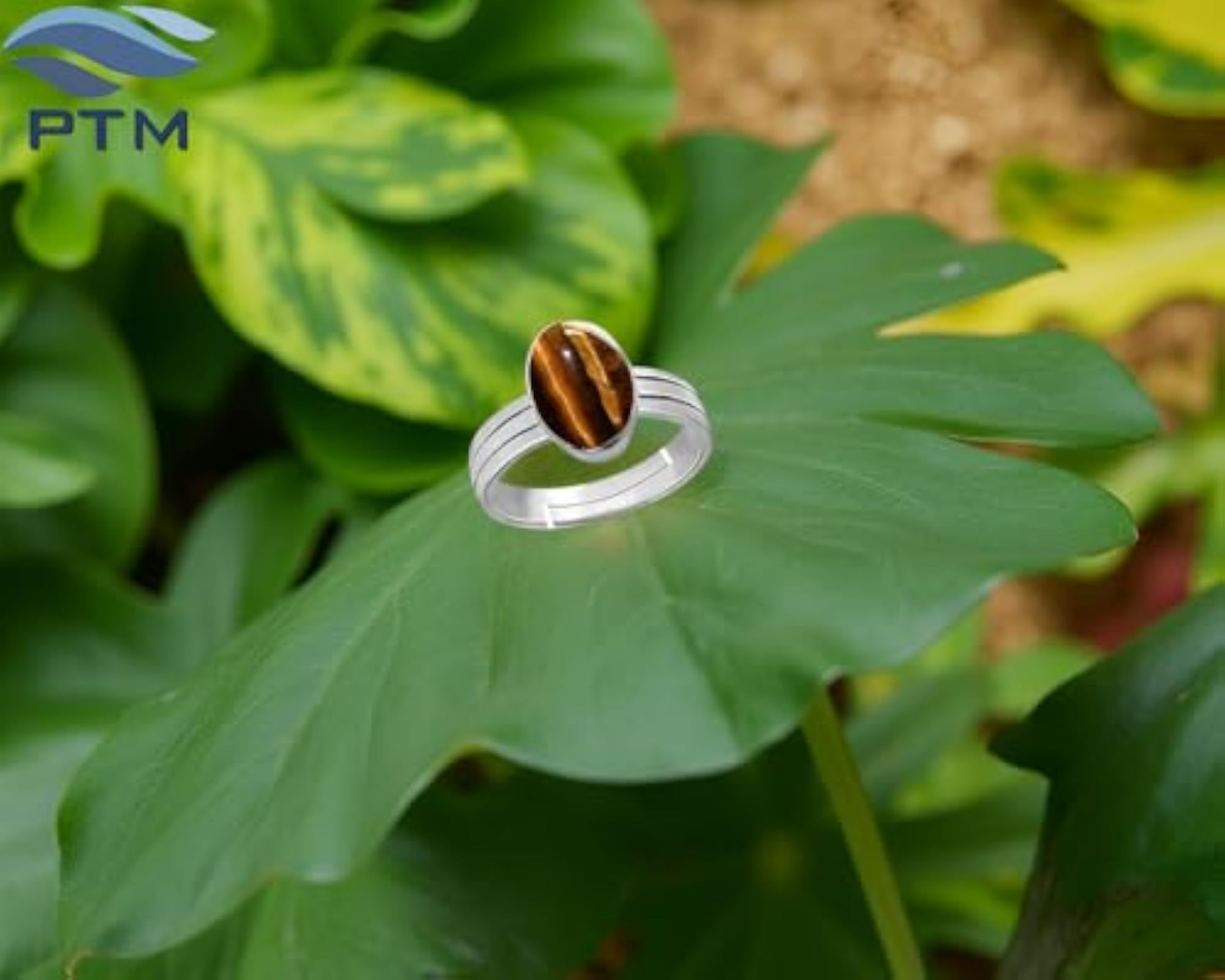 Women's Adjustable Ring with Tiger Eye Natural Gemstone