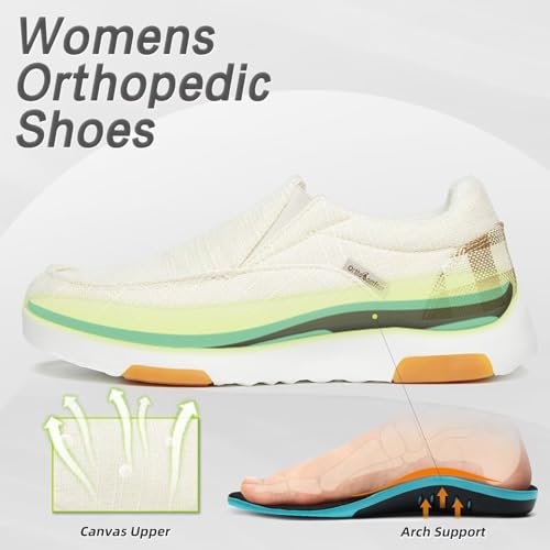 Image of OrthoComfoot Women's Orthopedic Slip-On Loafers Walking Shoes: Comfortable Plantar Fasciitis Loafers with Arch Support for Flat Feet, Casual Orthotic Shoes for Foot and Heel Pain Relief