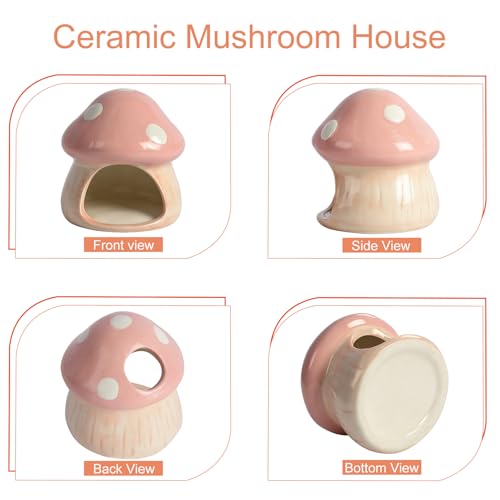 Image of Ceramics Mushroom House Aquarium Decor, Betta Fish Tank Accessories Landscape Decoration, Small Shrimp Goldfishes Habitat Hut Pleco Smalland Breeding Hide Caves Toad House - Pink