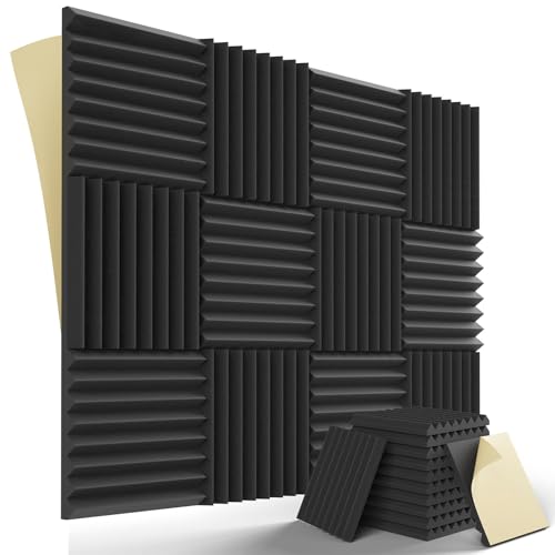 Image of URBAN-X Wedge Soundproofing Studio Acoustic Foam 1'x1' - 2 Inches 50D High Density, Soundproof Foam, Noise Reduction Panels, Echo Absorption (Black, Set of 6 with (Self Adhesive))