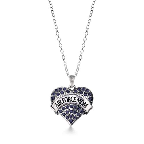 Inspired Silver - Air Force Mom Charm Necklace for Women - Silver Pave Heart Charm 18 Inch Necklace with Cubic Zirconia Jewelry