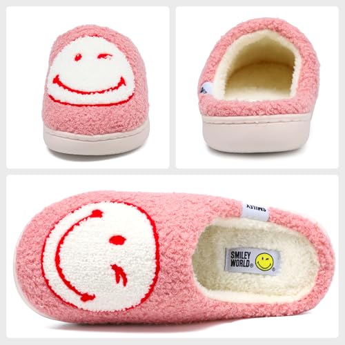 SMILEYWORLD Womens Mens Smile Face Slippers丨Comfy Warm Plush Slip On House Shoes丨Retro Funny Happy Smile Soft Memory Foam Slipper Indoor Outdoor2