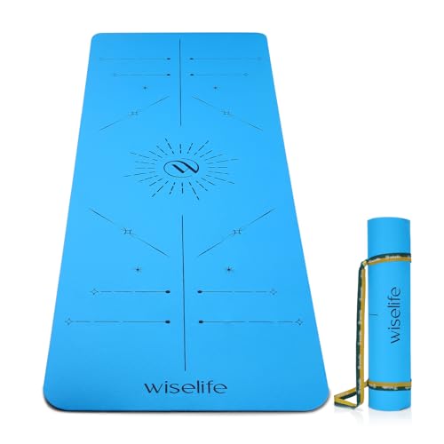 Image of WiseLife Dual Layer TPE Yoga Mat + Carry Strap for Women and Men | Non-Slip Textured Extra Wide & Thick | Pro Balance TPE Exercise Mat For Home, Pilates, Gym & Fitness (6MM, Cyan Blue)