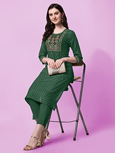 Image of MIRCHI FASHION Women Rayon Sequin Embroidery and Polka Dots Print Straight Kurta