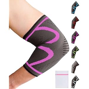 360 RELIEF Elbow Support for Men, Women, Kids, 1 Pack Compression Elbow Sleeve for Tennis, Golfers Elbow, Sports, Fitness, Gym, Weightlifting, Small, Pink + Laundry Bag