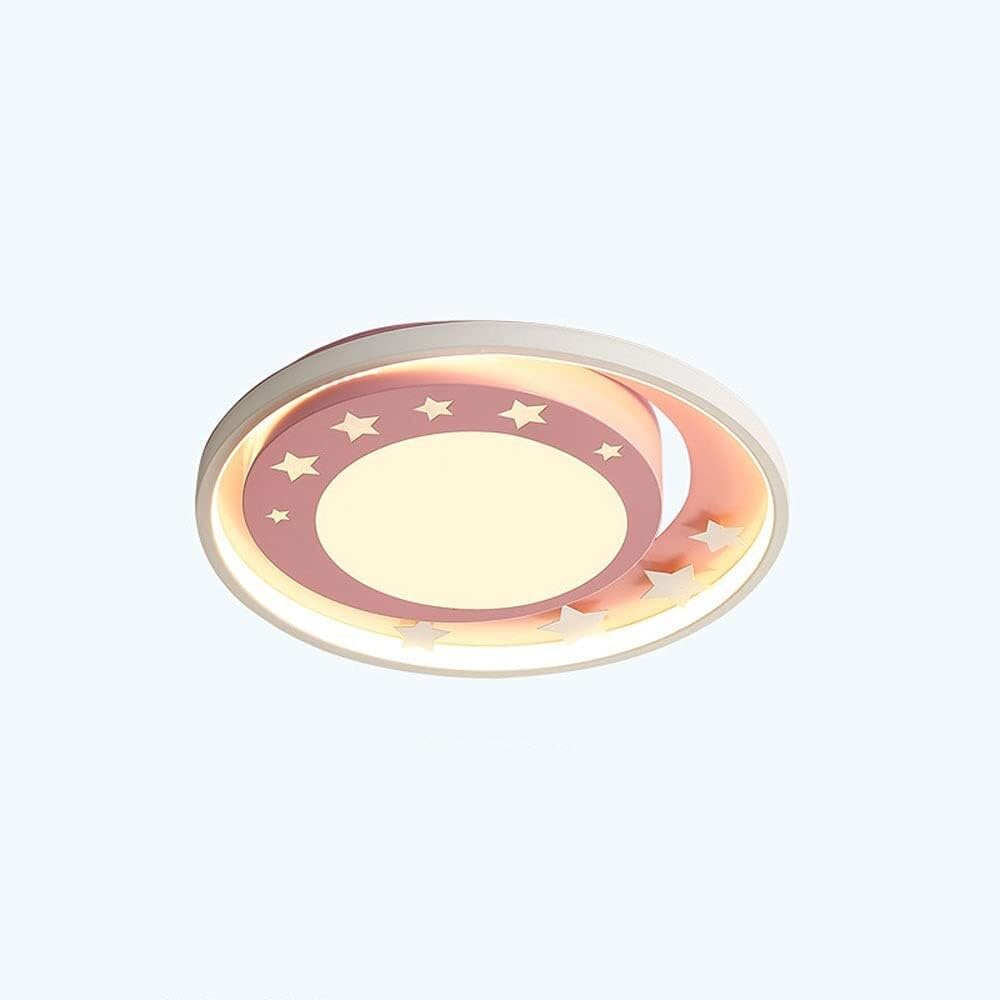 Round Ultra-Thin LED Ceiling Light with Five-Pointed Star Design, Dimmable Tri-Color Fixture for Children's and Girls' Bedrooms(Pink)