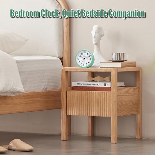 Image of Lamisola 4 Inch Alarm Clock for Bedrooms, Small Analog Desk Clock, Mint | Battery Operated Bedside Clock for Bedroom Bathroom Home Nightstand Shelf, Night Light Snooze, Minimalist Clocks for Seniors