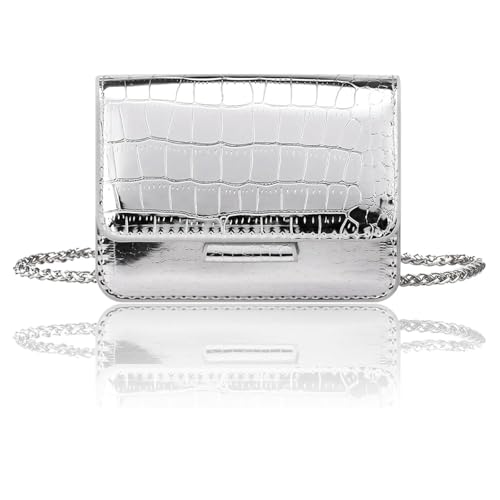 Floruvia Sac bandoulière argenté Mini pour Femmes, Sac à Main de soirée en Cuir PU, Pochette élégante pour Sorties en boîte, soirées, Voyages, trajets...
