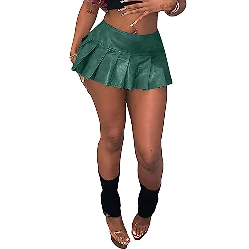 XZLUFNY Women's Short Mini Pleated Skirts High Rise PU Leather Tennis Skater Skirt