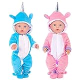 K.T.Fancy 2 Sets 16-18 Inch Baby Doll Clothes Unicorn Jumpsuit Pajamas with 2 Shoes for 43cm New...