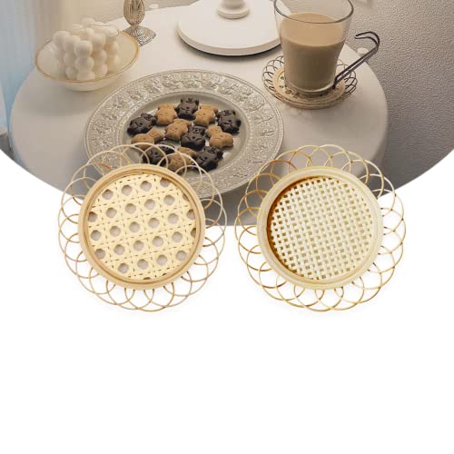 RattanLAB 花形コースター（2枚セット）、籐 カゴメ編み おしゃれ 韓国インテリア雑貨 ラタンコースター 竹 カフェ シンプル かわいい 撥水耐熱 北欧 プレゼント 撮影用